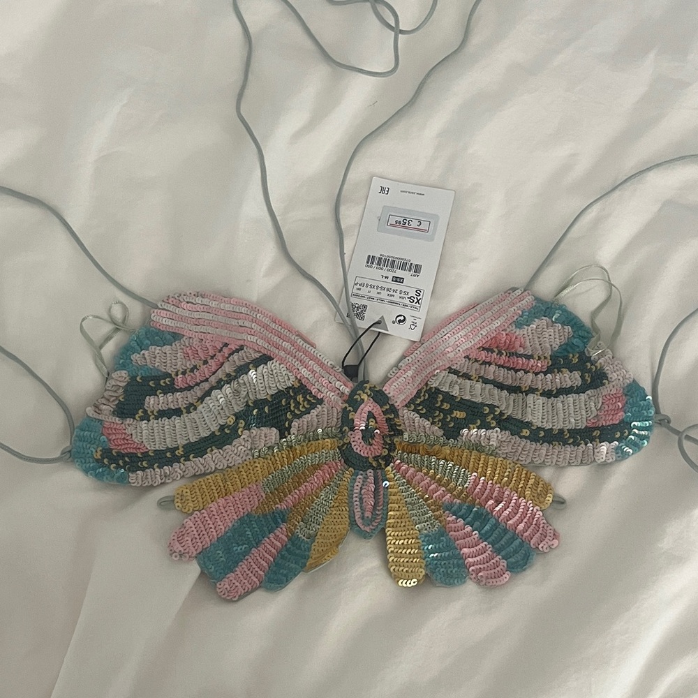 Zara Multicolor Sequin Butterfly Top